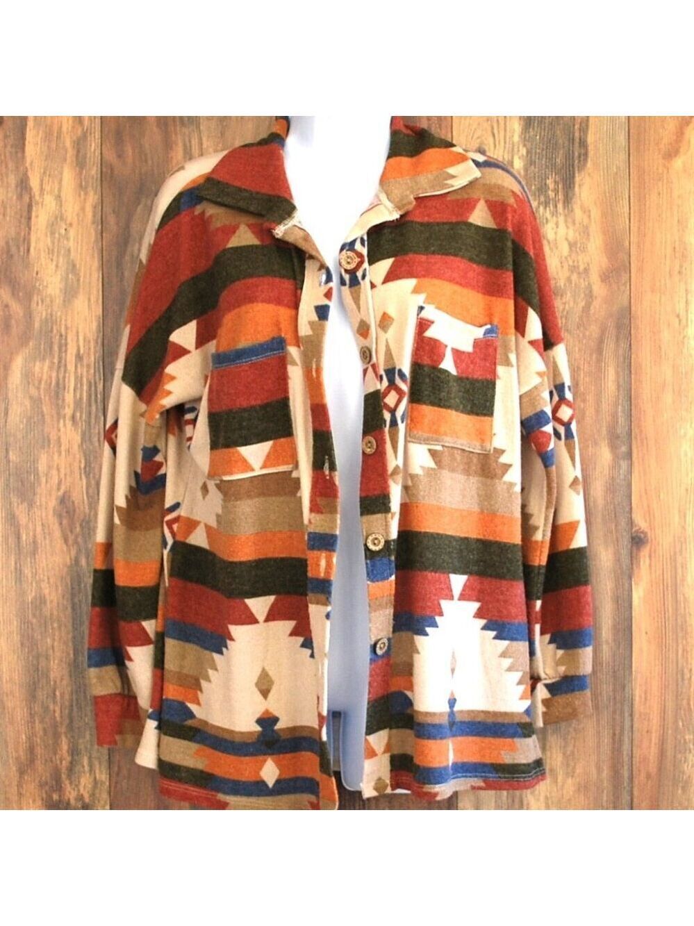 Lovely Melody The Ozona Shacket Camel/Olive Aztec Sweater M